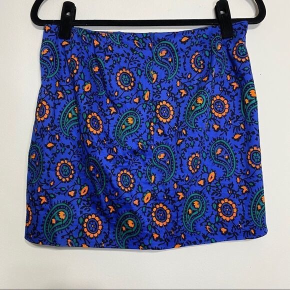 J. Crew Factory Blue & Orange‎ Paisley Mini Skirt - Picture 3 of 7